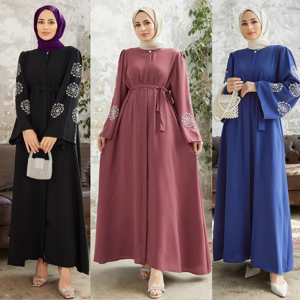 Femme Musulmane Ramadan Beading Abaya Saudská Arábia Turecko islam moslimské šaty modlitebné oblečenie Africké šaty pre ženy maxi rúcho