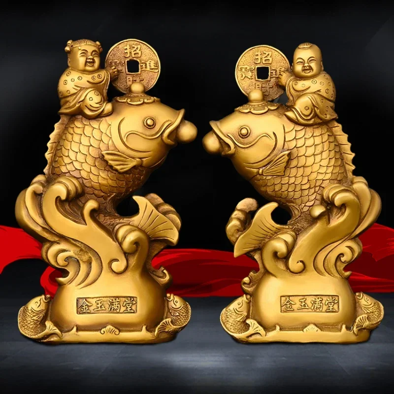 Feng Shui Copper Animal Fish Ozdoby Zlaté dievčatá Ročné FIS domáca kancelária dekorácie remeslá