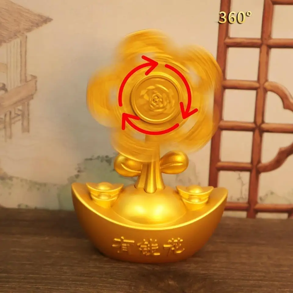 Feng Shui Money Tree socha, rotačný veterný mlyn figurín Fortun Sochy Sculpture Wealth Ozdob pre večierok Domáca dekorácia