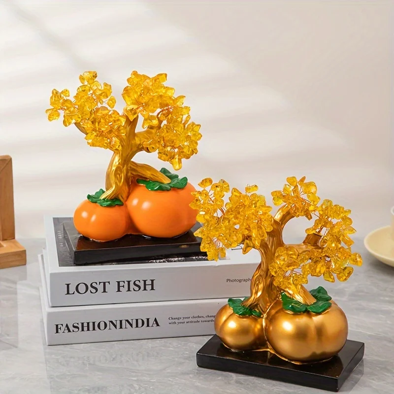 Feng shui zlatý krištáľový drahokam peňazí strom s drakovou kotlou Citrine Tree Hanging Lucky Cold Coin Bonsai Decoration Desk