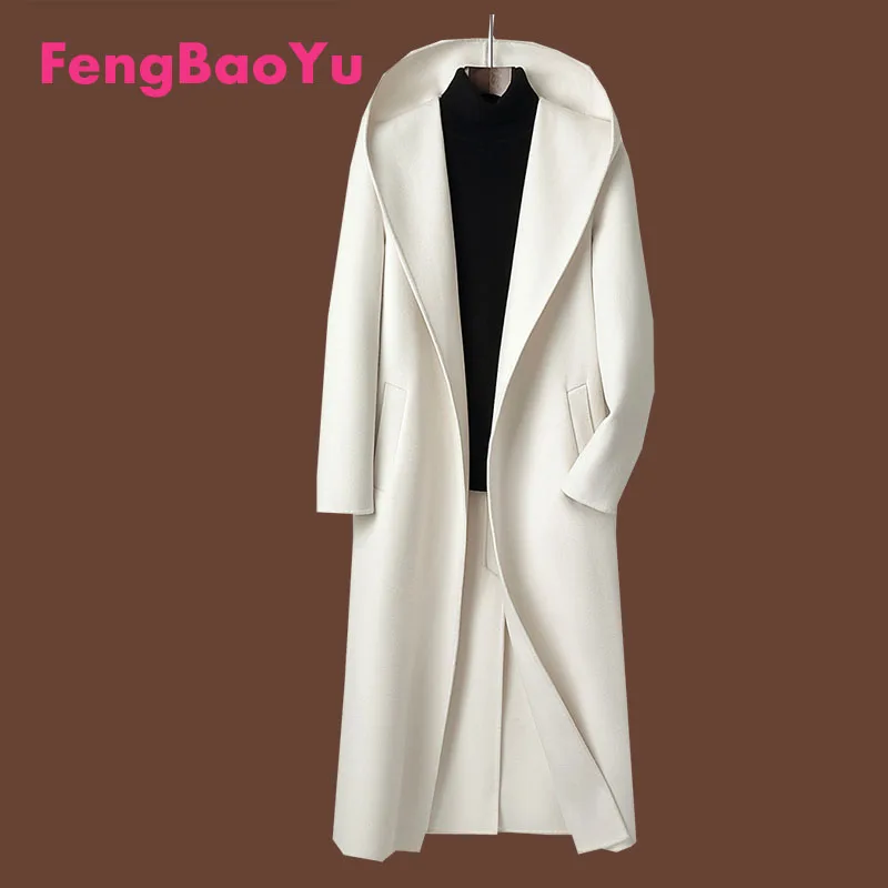 Fengbaoyu obojstranná vlnená jesenná zimná zimná pánska nová super dlhá kabátová kabáta Cashmere Trench Coat American Casual White Luxur Coat