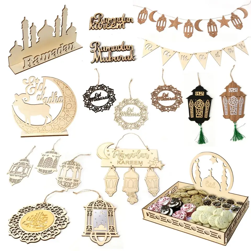 Fengrise Wooden Eid Mubarak Decor 2025 Happy Ramadan Decor for Home Islamský moslimský večierok Ramadan Kareem Eid Al Adha