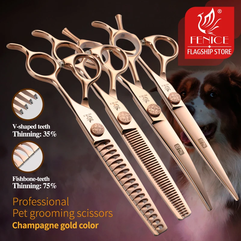 FENICE JP440C Oceľ 6,5/6,75/7/7,25/7,5 palca Pet Dogs Grooming Scissors Nastavte priame zakrivené striedanie nožníc pre psov pre psov