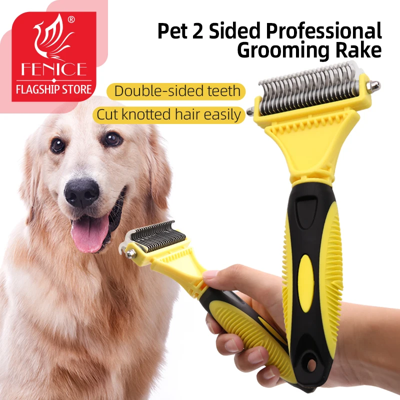 Fenice Professional PET 2 obojstranná starostlivosť o rake hrebeň Comfort rukoväť pre domáce zvieratá kefa na odstránenie mačky pre psov
