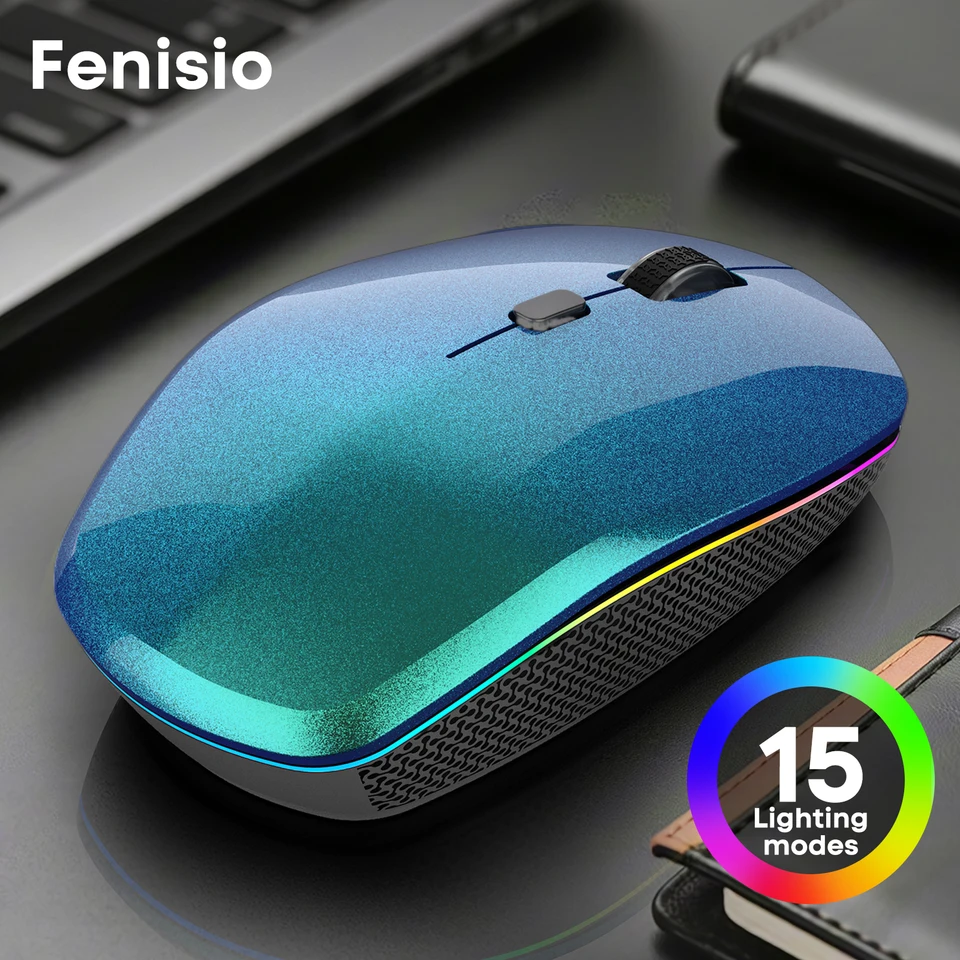 Fenisio Wireless Mouse Nabíjateľná Bluetooth Mouse RGB Podsadné tiché myši Optické 2.4G USB Mouse pre domácu kanceláriu hviezdna obloha