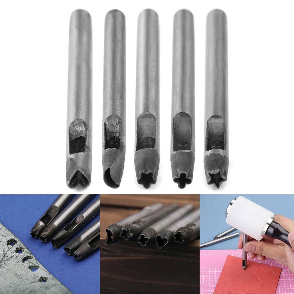 Fenrry 5ks DIY kožené remeselné dierovacie nástroje kvetina/hviezda/srdcový vzor kožený otvor Punch pre dekoráciu opasok
