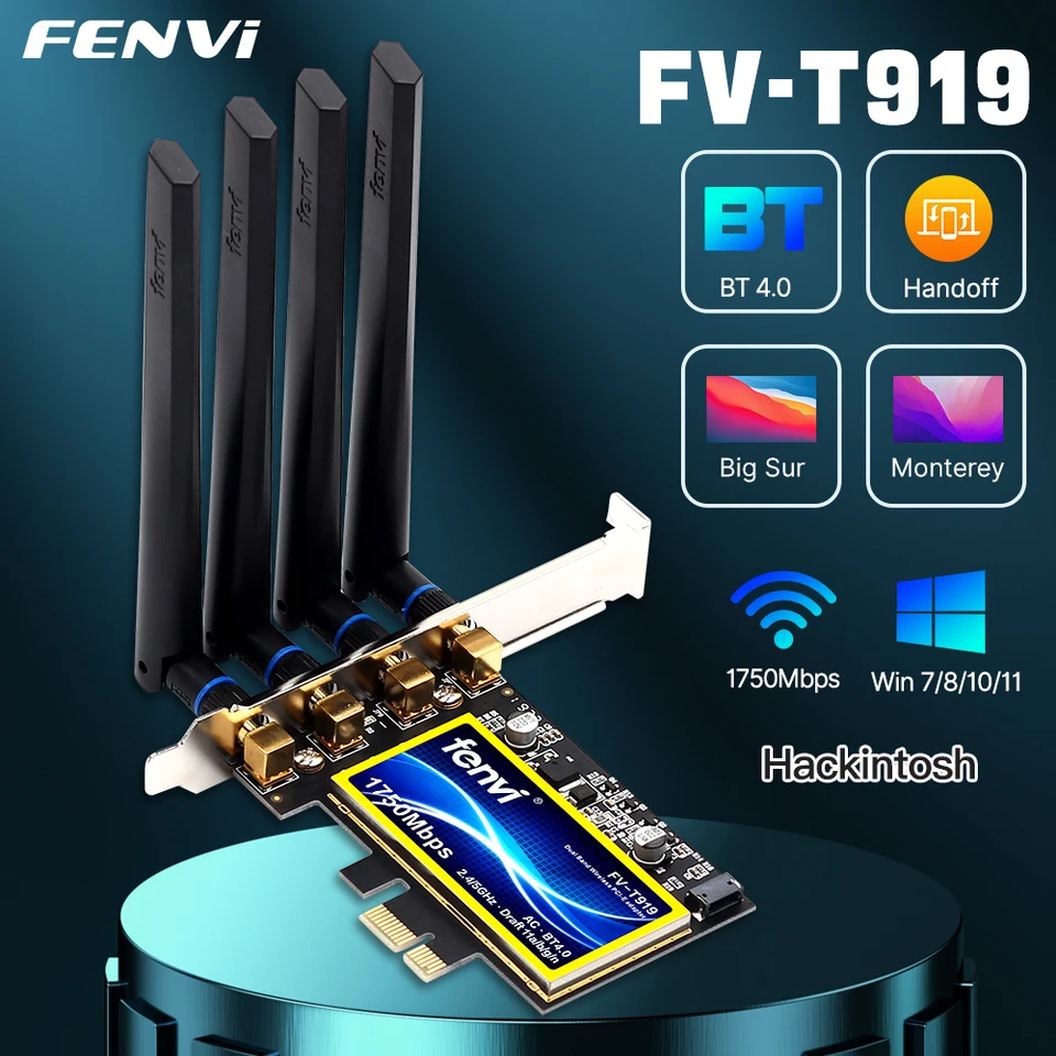 FENVI T919 1750 MBPS PCIe Desktop WiFi karta BCM94360 pre MacOS Hackintosh 802.11ac Bluetooth 4.0 Dual Band Wireless Win10
