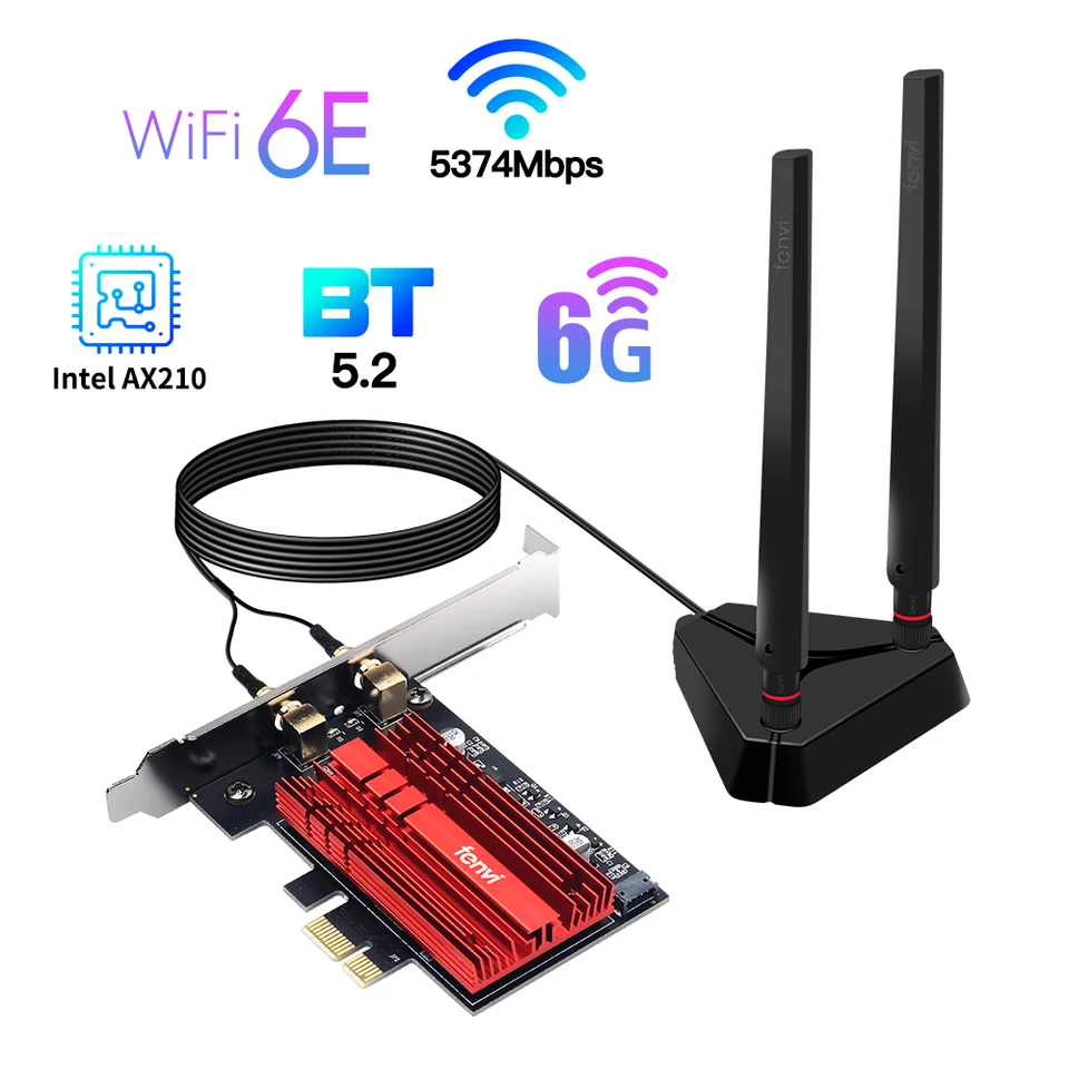 Fenvi Wi-Fi 6e AX210 3000Mbps PCIe Wireless Network Wi-Fi WLAN Adapter 2.4g/5g/6GHZ 802.11ax Bluetooth 5.3 Windows 10/11 Windows 10/11
