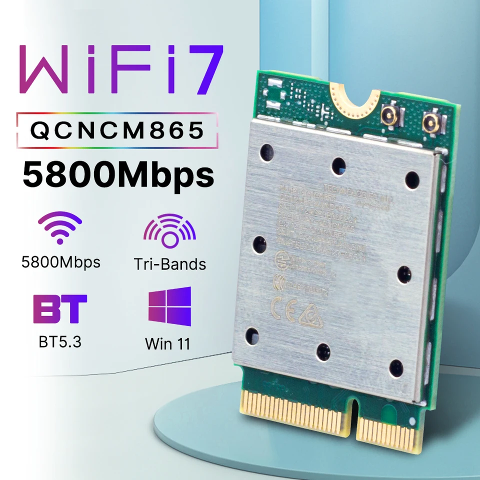 Fenvi WiFi 7 QCNCM865 Wireless WiFi Card Bluetooth 5.3 Tri Band 2.4g/5G/6GHZ 802.11be M.2 NGFF Wireless Adapter pre Win11