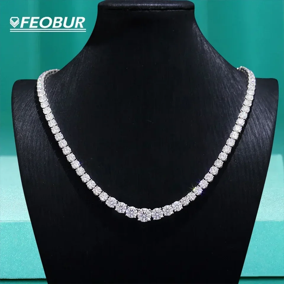 Feobur 6,5-3 mm gradient Moissanite tenisový náhrdelník pre ženy šumivý plný diamant luxusný šperk Sterling striebro 925 reťazec