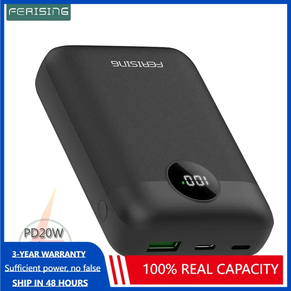 Ferising-PD 20W 10000 MAH Power Bank, prenosné nabíjanie Externá nabíjačka batérií, Powerbank pre iPhone, Xiaomi OnePlus chudobné