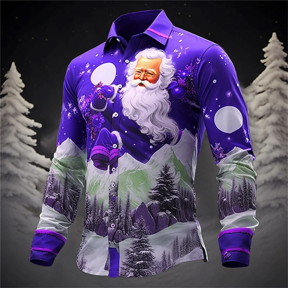 Festival Santa Claus Festival 3D tlač Horúca predaj Vianoce s dlhým rukávom košeľa Pánska košeľa 3D tlače Cast Fashion Men Obliekanie