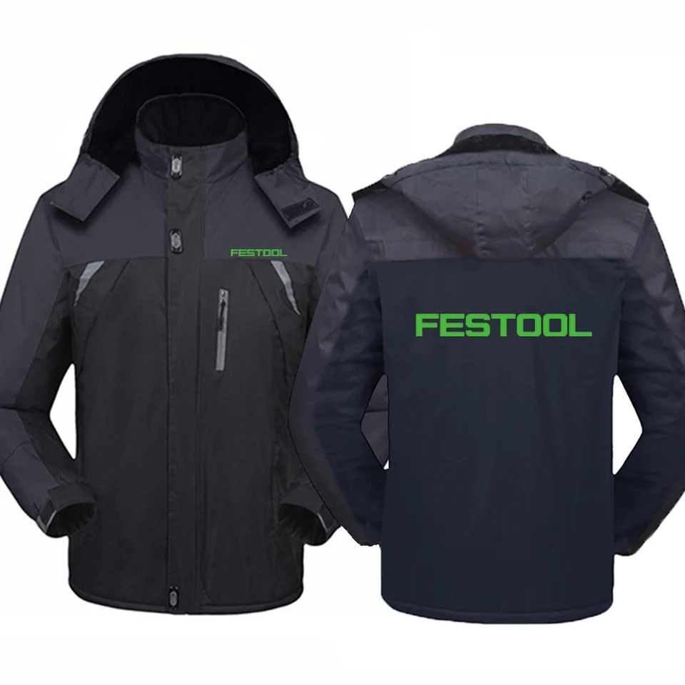 Festool nástroje potlačené zimné bunda Men Windbreaker Windproof vodotesný zahusťovaný fleece cyklovanie cyklistiky vonku vojenský šport
