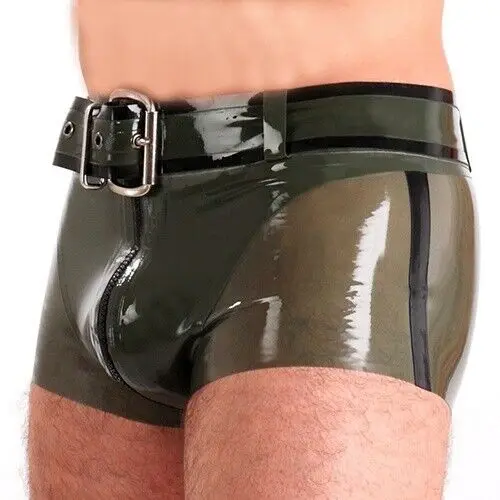 Fetišizmus móda latex boxer gumové gumové oblečenie Tesné šortky Smoky šedé nohavice s pásom