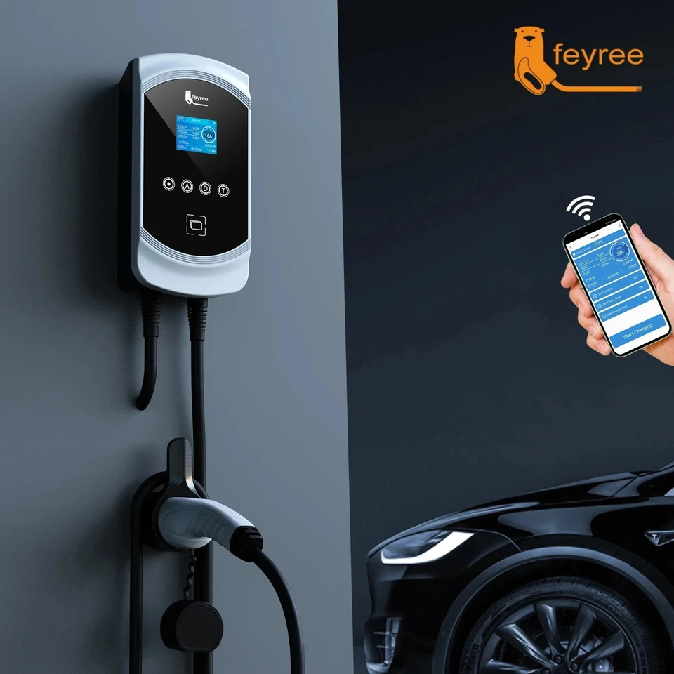 Feyree EV nabíjačka 22KW 11KW 3fázový kábel typu2 32A 7,6 kW elektrické vozidlo nabíjačka vozidla IEC62196-2 Socket EVSE WALLbox App Control
