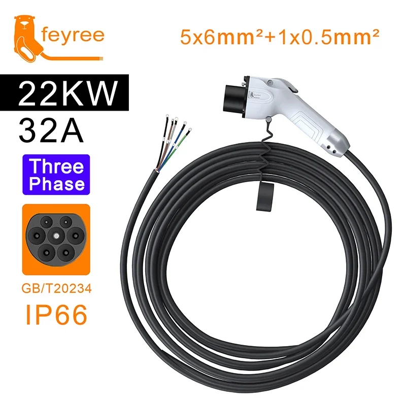 Feyree GB/T Nabíjačka nabíjačku nabíjačku 5M 32A 7KW 16A 3,5 kW 1fázový 11 kW 22 kW 3 fáza pre elektrické vozidlo na nabíjačke automobilu