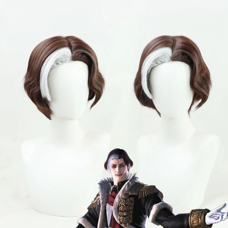 FF14 HADES WIG FINAL FANTASY XIV EMET-SELCH COSPLAY BOSS Hnedá krátka kučeravá syntetické vlasy odolné voči halloweenskej role hre