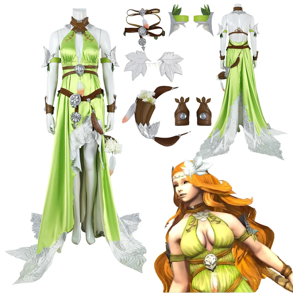 FF14 NOPICA COSPLAY COSTUME Final Fantasy XIV A REALM Reborn Nophica Green Long Dress Full Set Halloween Party Roleplay Outfit