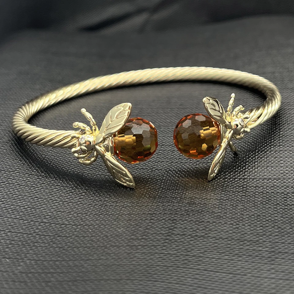 FFGEMS Najnovšia 10 mm okrúhla guľa Zultanit Color Change Diaspore Gold Bee Open náramok náramku pre ženy Darček s krabicou