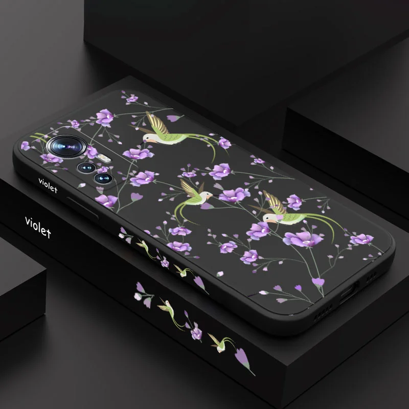 Fialky a vtáky telefónne puzdro pre Xiaomi Mi 14 13 12 12T 12S 11 11T Ultra 10 10T 9 9T 9Se 8 Pro Lite 5G Liquid Silikone Cover
