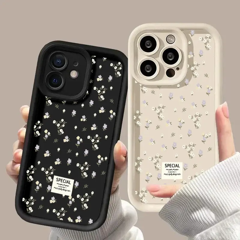 Fialová biela malé kvetinové fragmenty telefónny puzdro pre iPhone 16 Pro Max 11 12 13 14 15 Pro Max 16 Plus 7 8 12 Mini xs Soft Cover