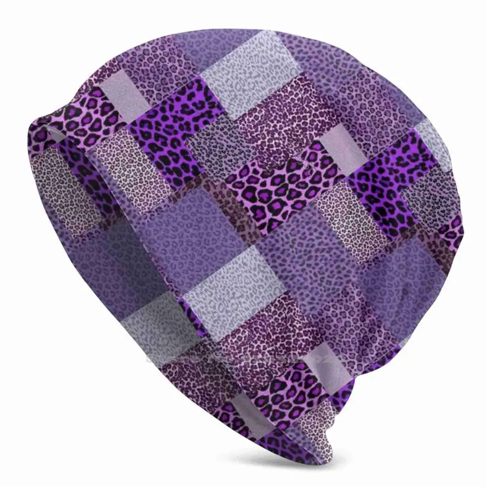 Fialová gepard pletená klobúk teplá čiapka vonkajšie čiapky fialové gepard leopard purpurová magenta levanduľa ružové zviera farebné geometrické geometrické