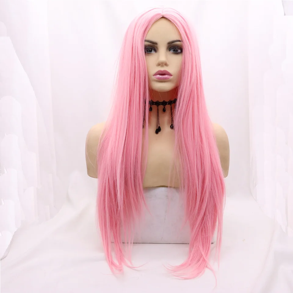 Fialová, horúca ružová, zlatá žltá zmes farby dlhá rovná syntetická parochňa odolná voči vláknitskému stroju Vyrobené vlasy pre drag queen cosplay