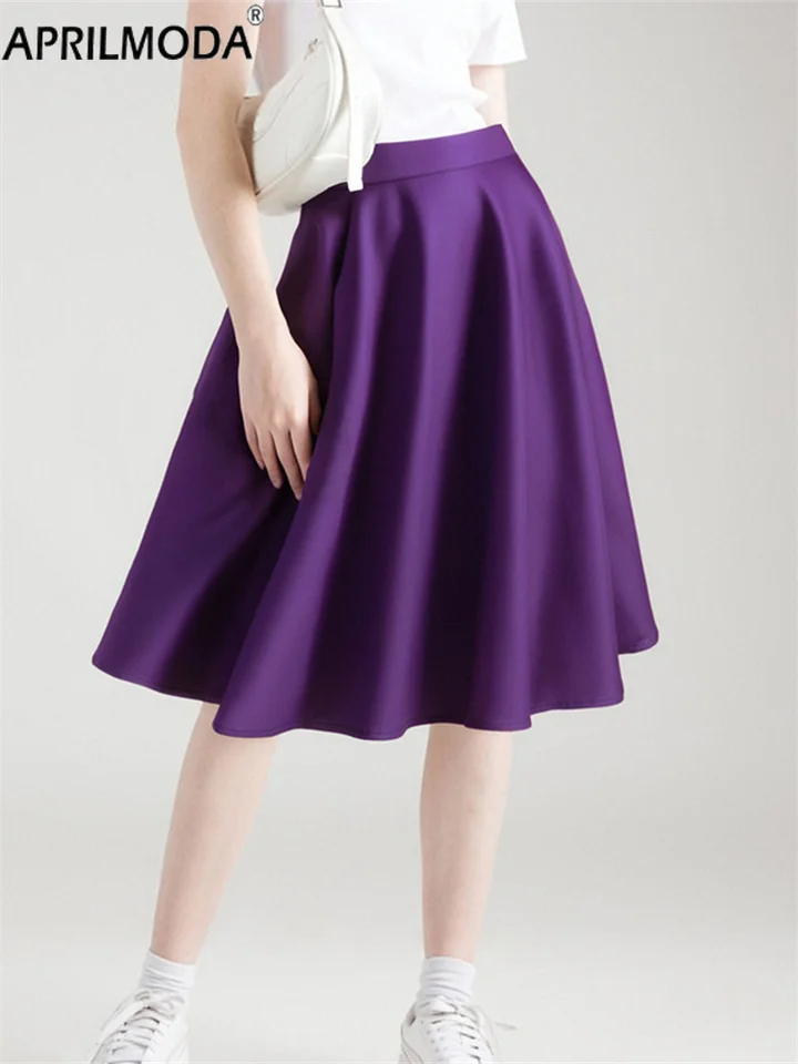 Fialová kancelária ol Príležitostné ženy letná midi dlhá sukňa Solid Elegant Faldas Pinup High pás