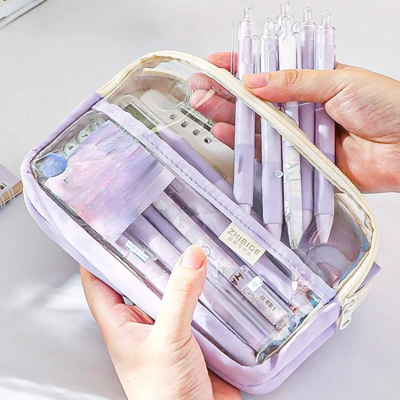 Fialová veľká kapacita ceruzka Candy Candy Puzdro Puzdro Priehľadné na zips ceruzku Ceruzka Veľké kancelárske potreby držiak vrecká Školské potreby