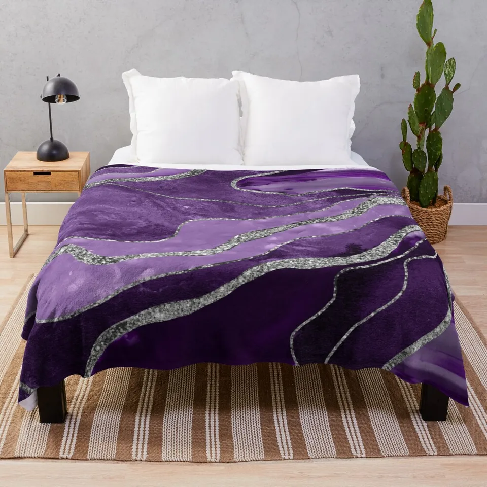 Fialové mramorové agáty strieborné trblietky Glam #1 (faux trblietky) #decor #art hádzať prikrývky na cestovanie zimných postelí prikrývky