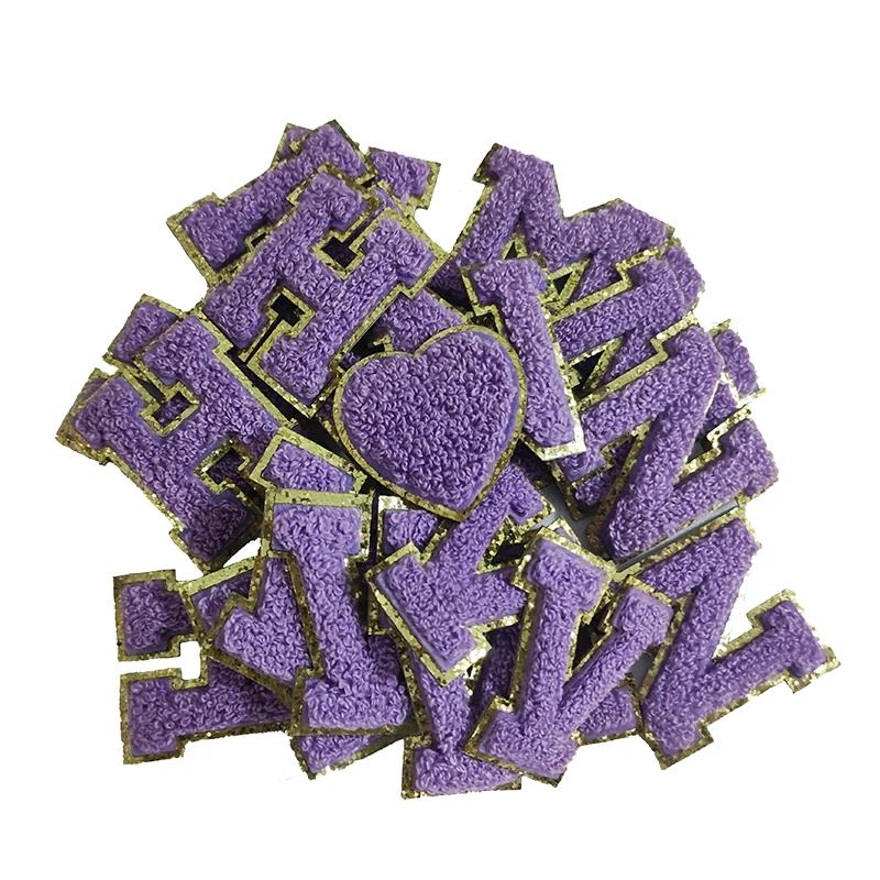 Fialové písmená nálepka Patch abecedy uterák vyšívané chenille patches pre odevné vrecká sako palica na príslušenstve