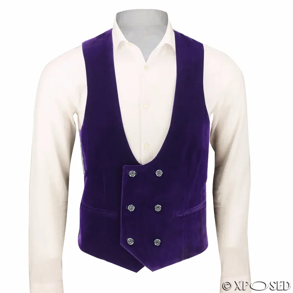 Fialové zamatové teplé muži Vesta Slim Fit Men Muži z vesty na mieru vlastné svadobné obleky pre mužov Prom Tuxedo maskulino kostým Homme