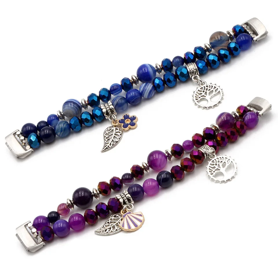 Fialový náramok pre Fitbit Inspire 3 pásma pre ženy korálkový náramok nastaviteľný agát náhradné popruhy Crystal Elastic Blue