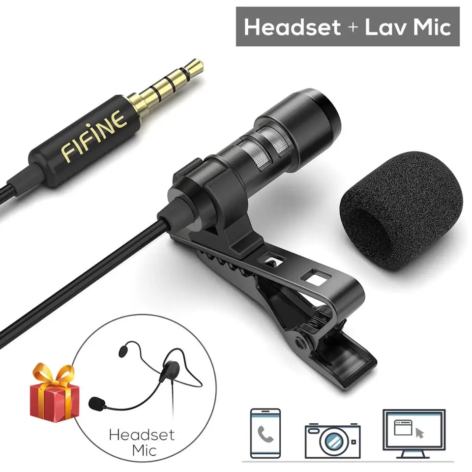 Fifine Lavalier Mikrofón pre klopne pre fotoaparát DSLR mobilného telefónu, mikrofón externej náhlavnej súpravy pre vlogging video/ rozhovor/ podcast