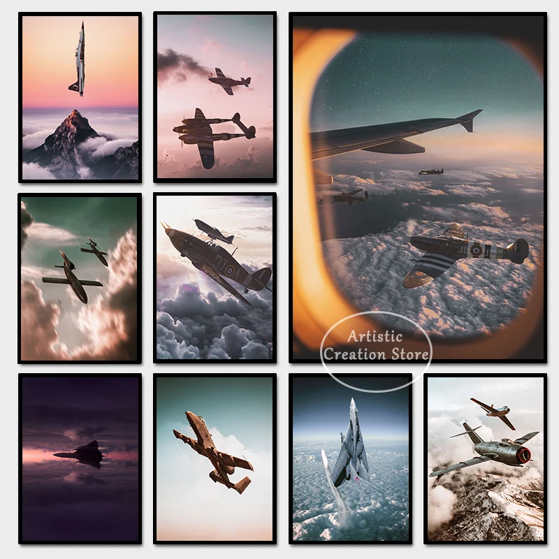 Fighter Jet plagát lietadlo A6M Zero Plane F4U Corsair Art Canvas maľba maľba nástenná umenie obývacia izba klub Moderné domáce dekorácie darčeky