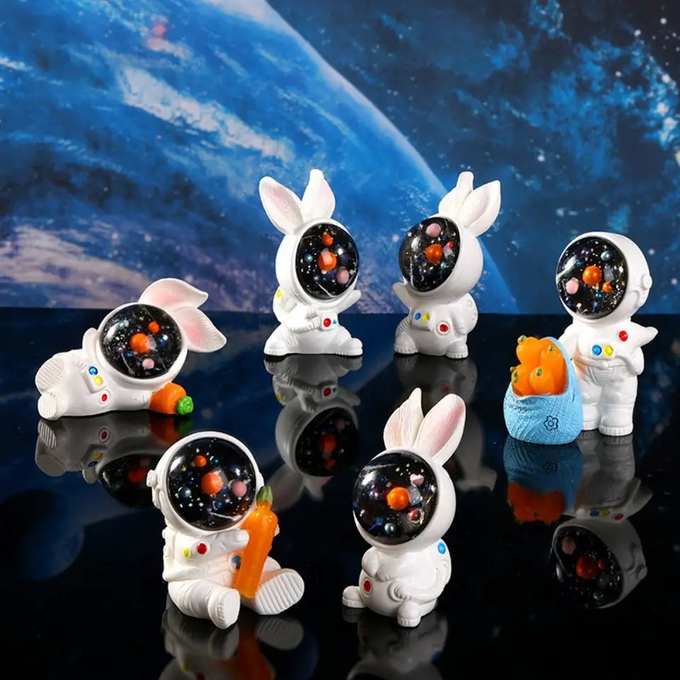 Figuríny Miniatúrne roztomilé karikatúry astronauti zajačik mikro krajinné ozdoby pre domáce ozdoby