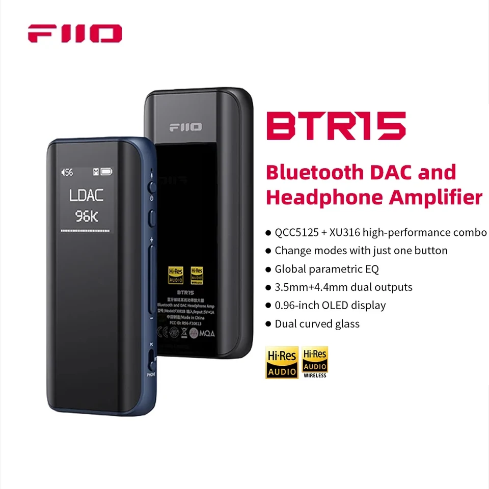 FIIO BTR15 Bluetooth 5.1 zosilňovač pre slúchadlá DSD256 LDAC/APTX Adaptive s 3,5 mm/4,4 mm