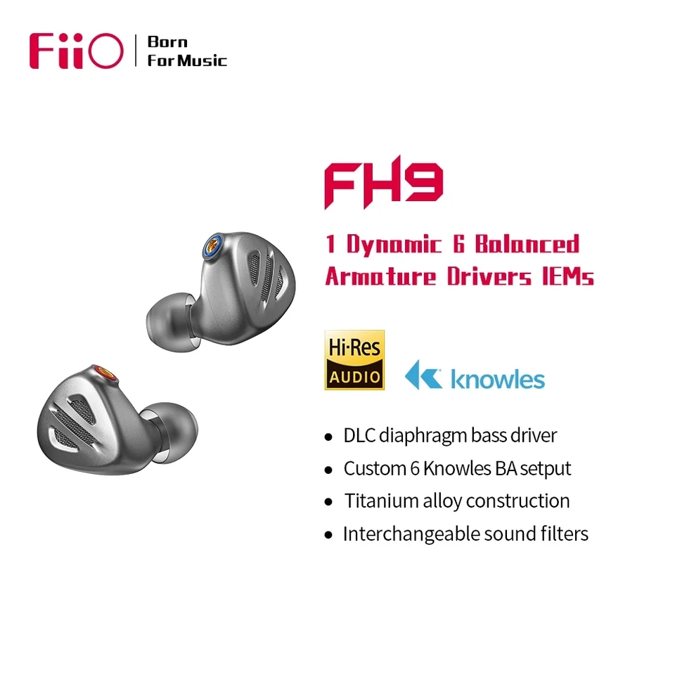 FIIO FH9 Hi-RES 1DD+6BA Vodiče v hifi slúchadlá IEM UCEBUS MMCX Vysoký čisto strieborný kábel 2,5/3,5/4,4 mm 3