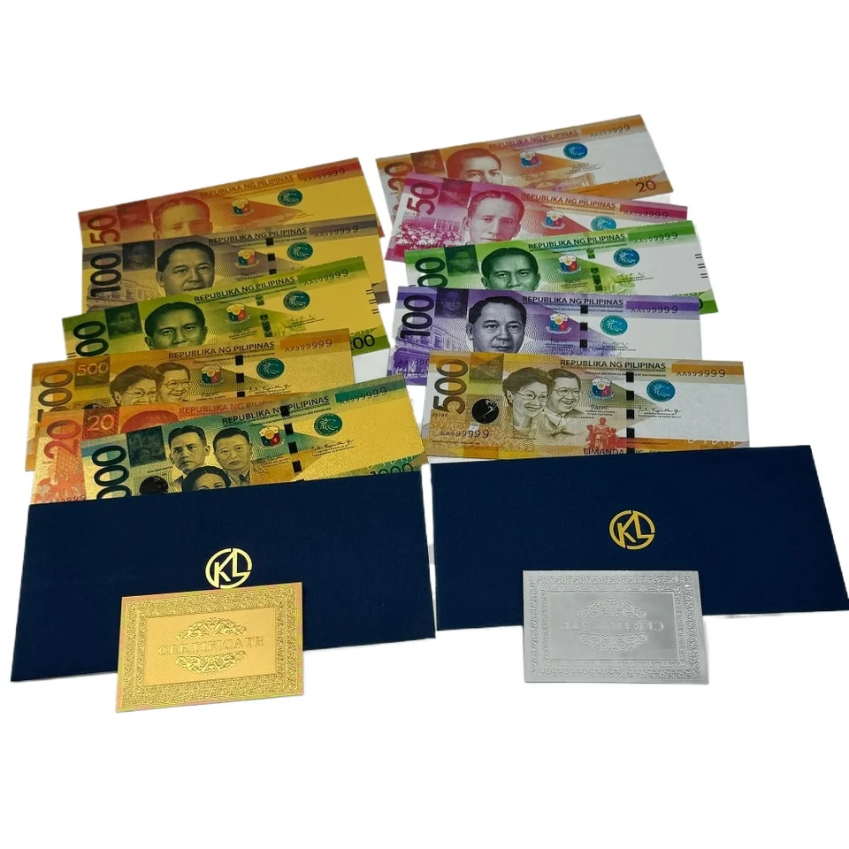 Filipíny 20 50 100 200 500 Pamätné zlaté bankové výzvy Silver BankNotes Souvenír Darček pre zbierku Domáci dekor