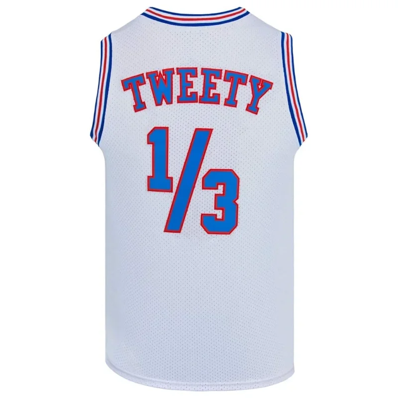 Film #1/3 Tweety Cosplay basketbalový dres Halloween košele pre párty biele/čierne S-3XL