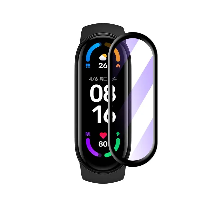 Film 3d 3ks PMMA pre Xiaomi Mi Band 6 5 4 Purple Light Screen Film Film Smartwatch Ochranný film Full Cover (nie sklo)