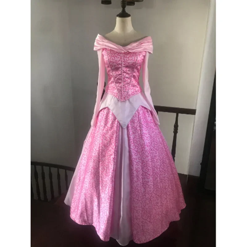 Film Aurora princezná cosplay kostým s dlhým rukávom ružové šaty pre dospelé dievčatá ženy Halloween Party na mieru vyrobené Mn9