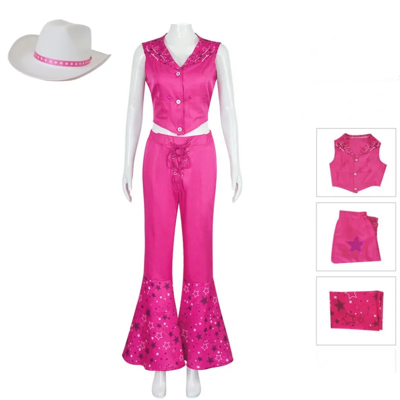 Film Barbi Cosplay Rose Red Bell Bottoms Barbe Cosplay Suit Tesná kadznica s klobúkom a šatkami Halloween kostýmy deti Dospelý