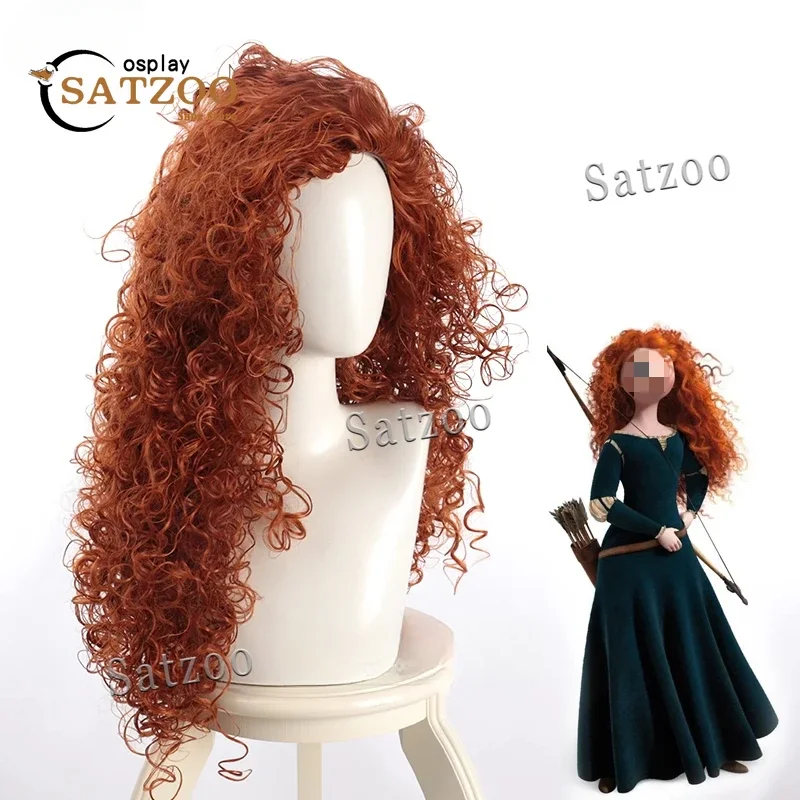 Film Brave Princess Merida Cosplay Wig Mei Lida tepelne odolá s dlhou oranžovou kučeravou syntetické vlasové parochne + parochňa čiapka