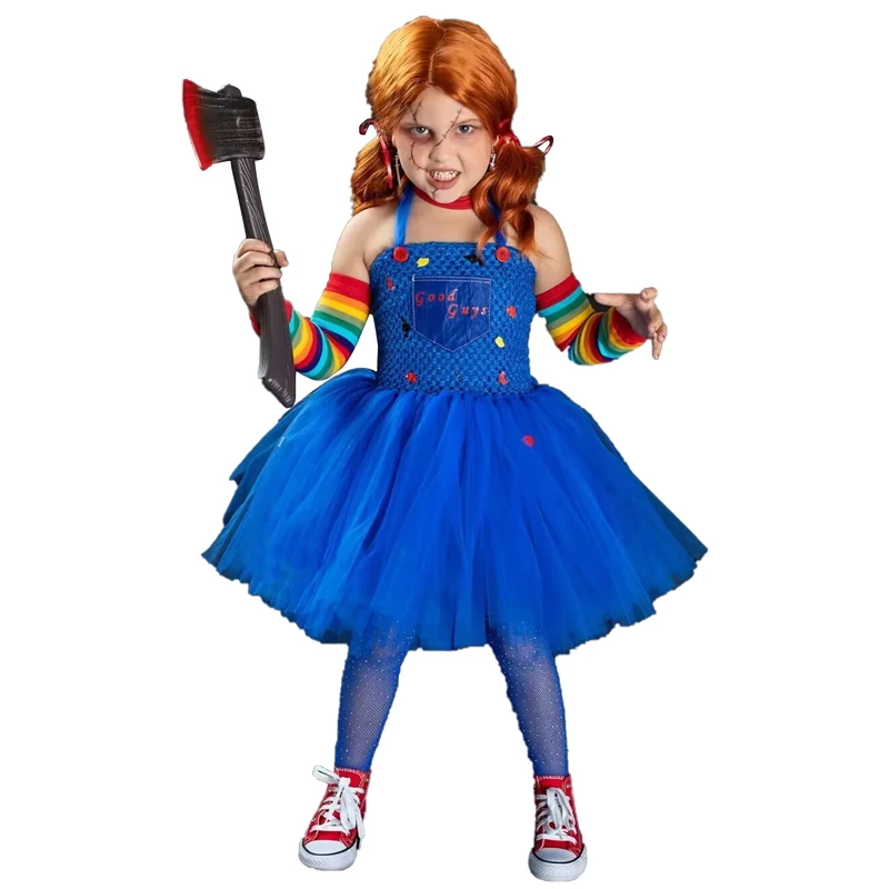 Film Child's Play Chucky Cosplay kostýmy pre deti dievča roztomilé tutu šaty outfity Horor Uniform Halloween Carnival Party kostým