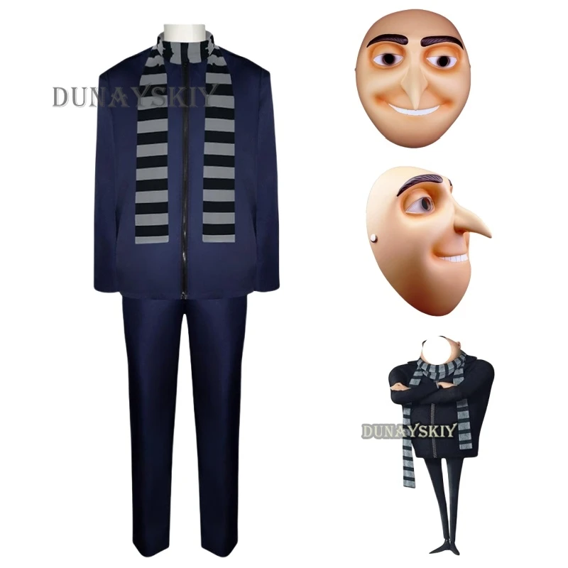 Film gru cosplay kostýmové kabáty nohavice pre mužov Muž Maskarise Dress-up Party Fantasy Outfits Halloween Carnival Roleplay Suit