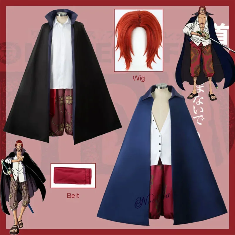 Film červené anime cosplay červené vlasy shanks cosplay ženy žien Men muž plášť Cape šortky nohavice parochň