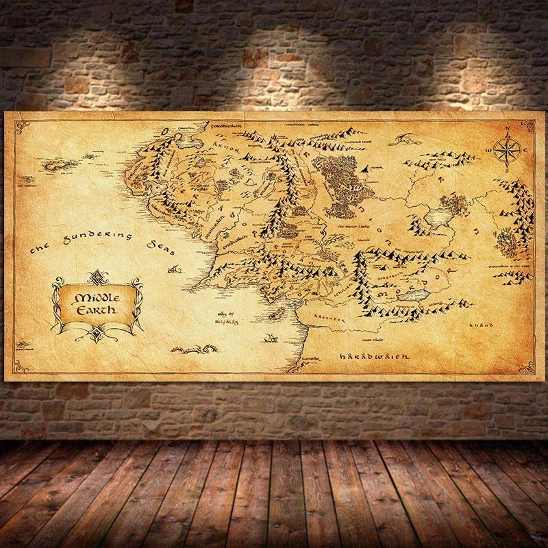 Filmová mapa Middle Earth Canvas Painting Plagáty a výtlačky vintage štýl nástenné umelecké obrázky pre obývaciu izbu cuadros