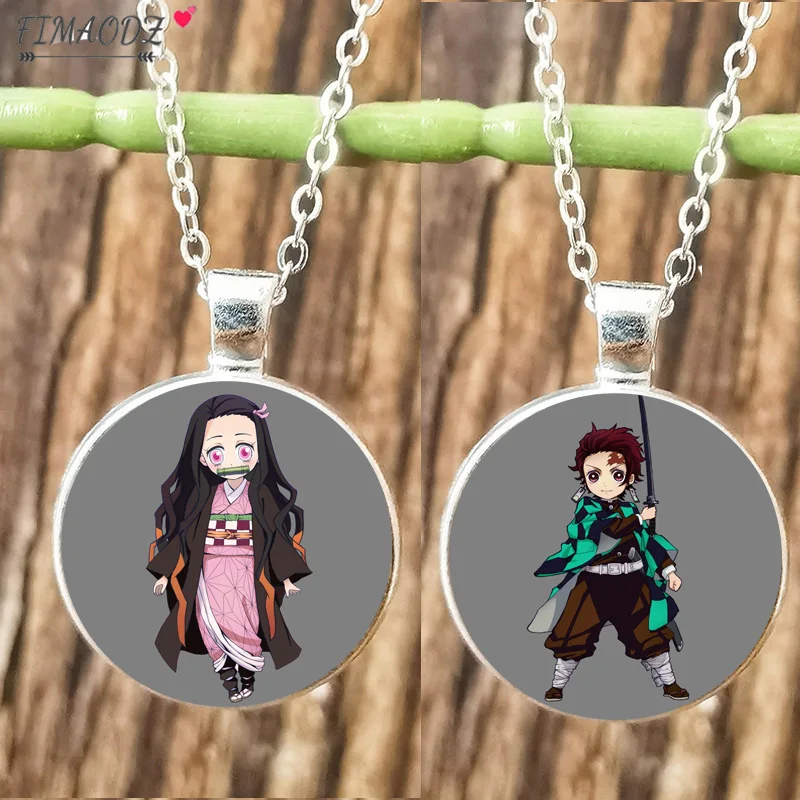 Fimaodz Anime náhrdelník démon Demon Slayer Tanjirou Nezuko Kimetsu no Yaiba Blade of Ghost Glass Photo prívesok retiazka Choker Friens Darček