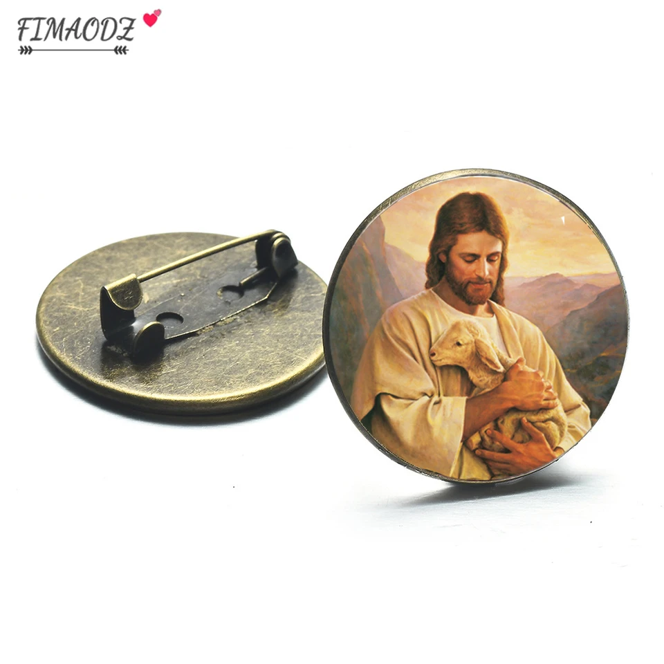 Fimaodz Society Mormon Church Brošorové kovové špendlíky LDS Art Jesus Ježiš Picture Glass Dome Batoh odznaky odznaky šperky
